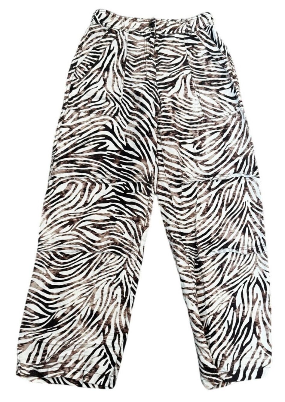 Raquel Allegra Silk Linen Pico Pant Brown Zebra Print Size 0 Indie Sleeze